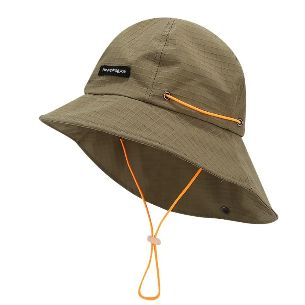 Simple Solid Color Drawstring Fisherman Hat Quick-drying with Neck cover Wide Brim Sun Hat Sun Protection Hiking Hat Summer Qme