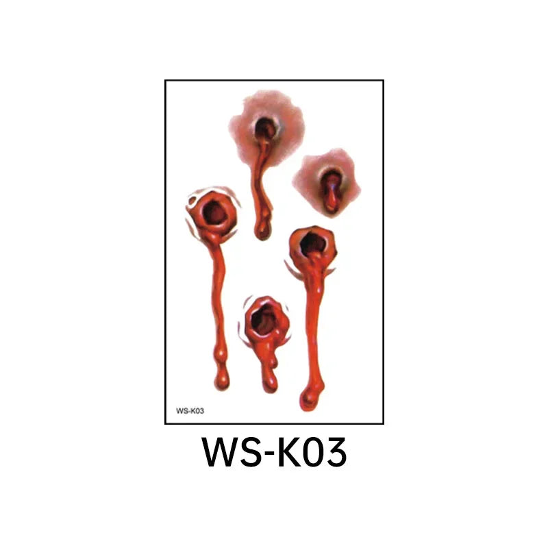 A 10pcs Waterproof Halloween Tattoo Stickers Bleeding Wound Scar Temporary Tattoos for Women Men Fake Tattoo For Halloween Party Qme