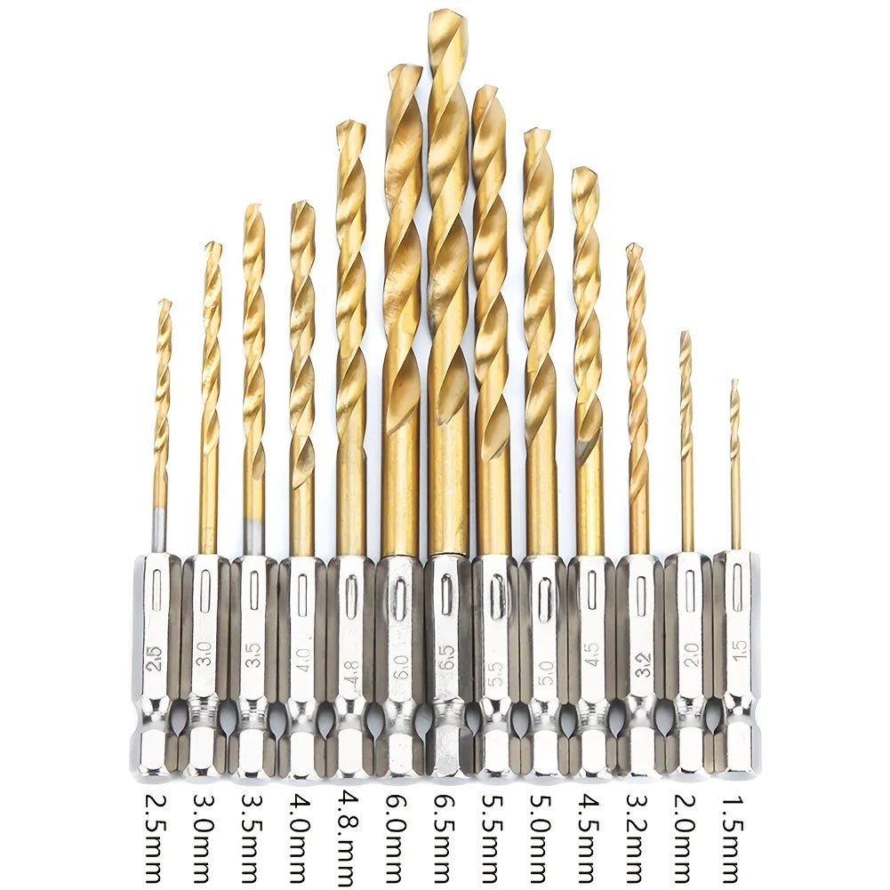 Titanium Steel Bit Set - 13 Piece 1/4 Hexagonal Shank Quick Change Impact Wrench Bit Set for Metal, Wood and Plastic Qme