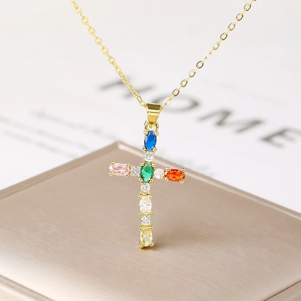 New Arrival Full-Zircon Crystal Cross Pendant Necklace Luxury for Men Women Daily Wear Party Religious Jewelry Christian Gift Qme 7 45cm