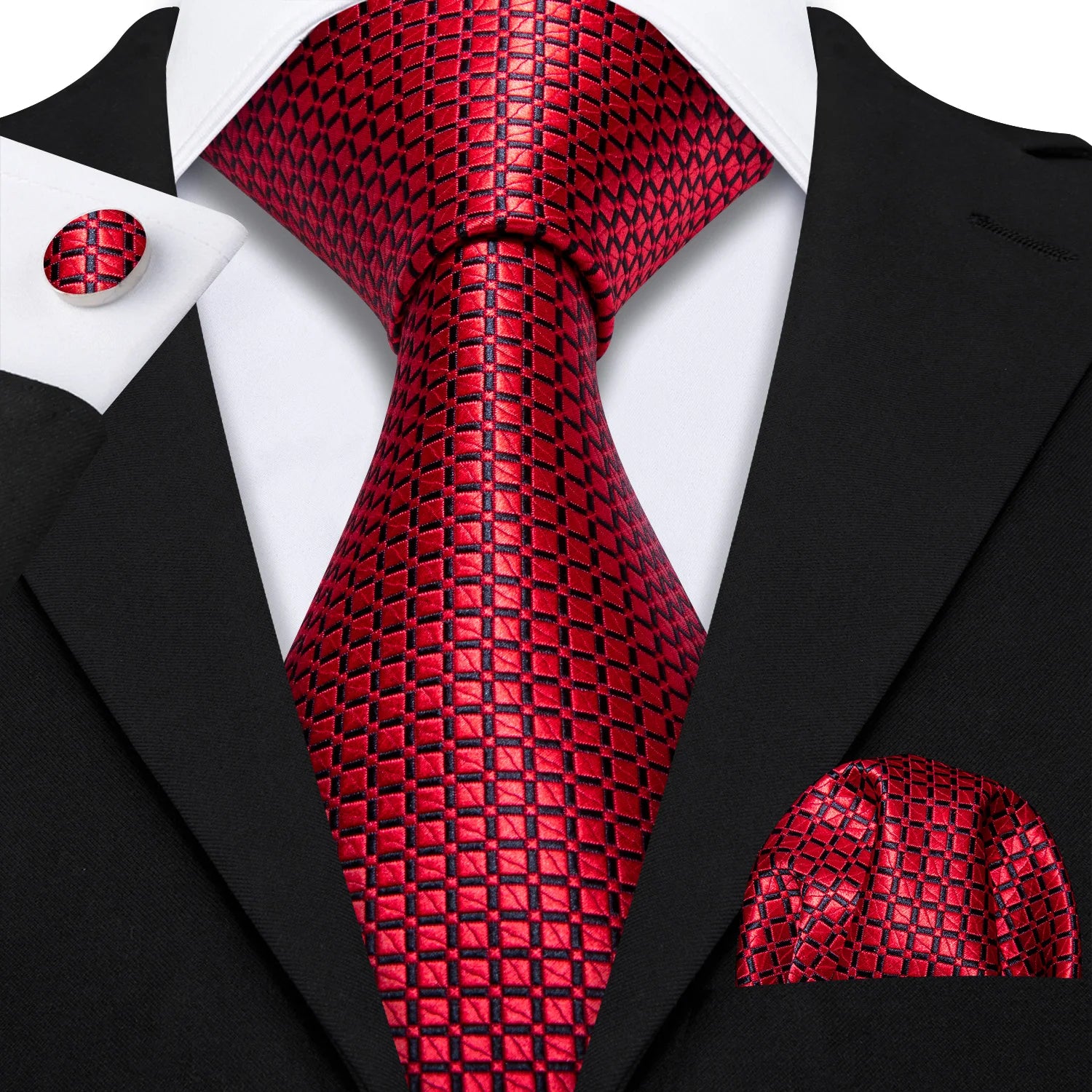 Complete Men's Tie Accessories Bundle: Classic Tie, Pocket Handkerchief, Cufflinks, Premium 3-in-1 Set for Office & Parties Qme DPTH-HT-LDSN1573
