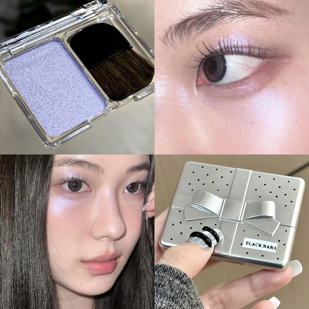 With Brush Bowknot Face Brighten Highlighter Sparking Shine Makeup Plate Fairy Purple Highlight Shimmer Shading Contour Cosmetic Qme