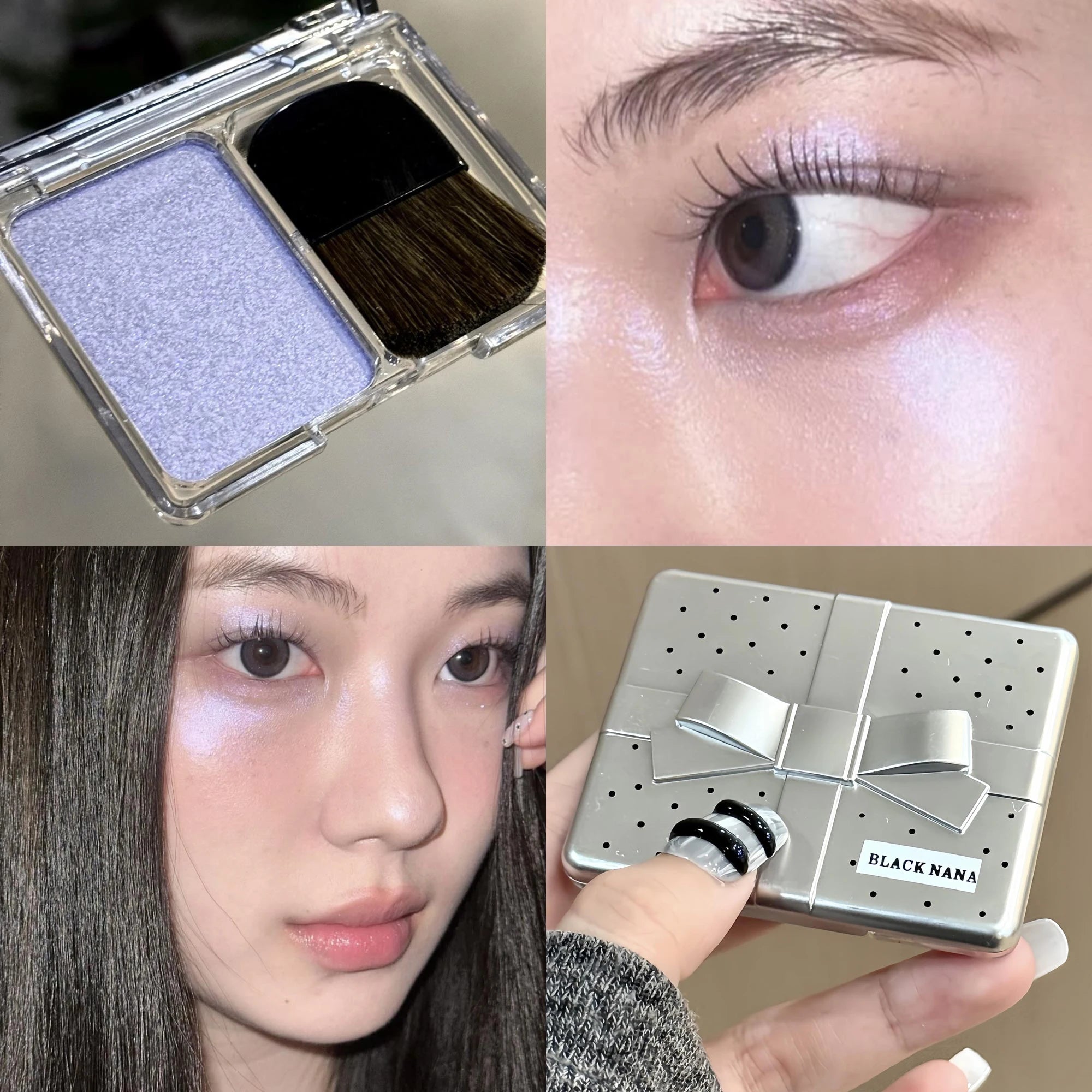 With Brush Bowknot Face Brighten Highlighter Sparking Shine Makeup Plate Fairy Purple Highlight Shimmer Shading Contour Cosmetic Qme