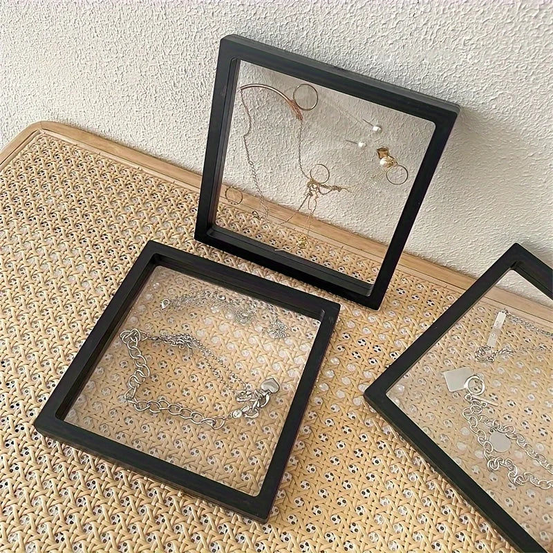 Black 3D Floating Frame Display Box, Bracket Support Jewelry Storage Box Suitable For AA Medal Shell Gemstones Qme