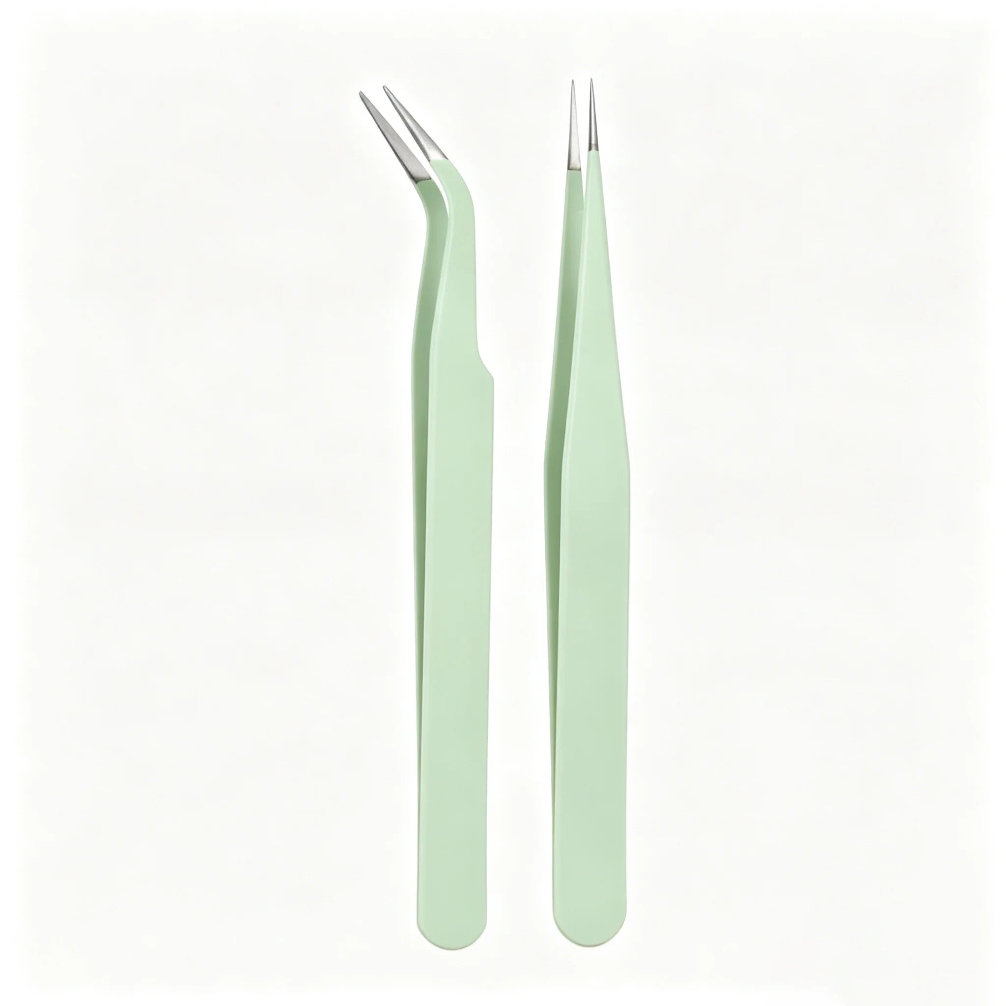 Stainless Steel Straight Curved Tweezers Colorful DIY Eyelash Tweezer Qme 2Pcs Green China Mainland