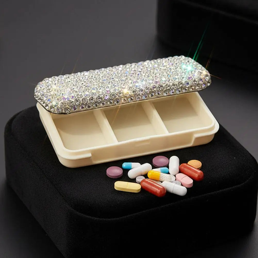 Portable Bling Travel Pill Organizer Crystal Box Hold Vitamins Small Qme