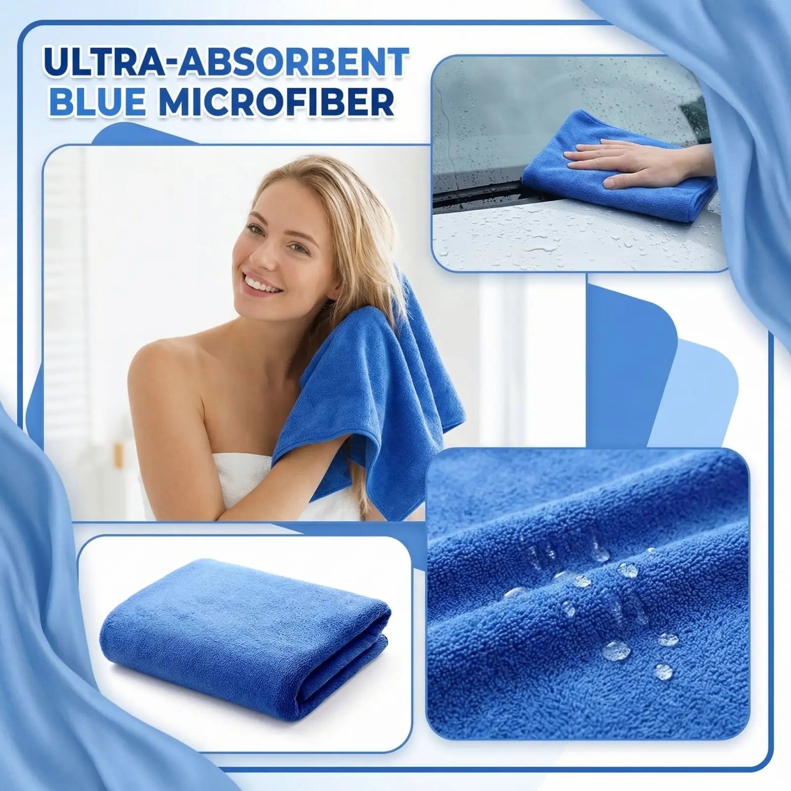 Microfiber Towel Sports Quick-drying Super Absorbent Towel Soft and Lightweight Gym Swimming Yoga Towel Multiuse Cleaning Props Qme Blue One Size