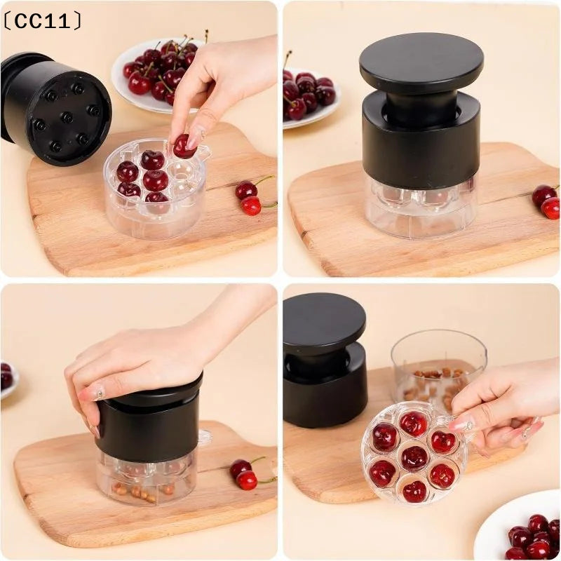 7 Holes Cherry Fruit Kitchen Pitter Remover Olive Corer Remove Pit Qme