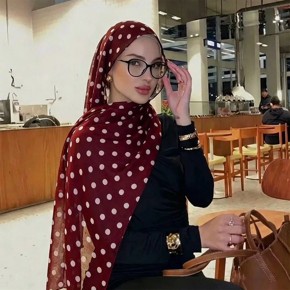 Breathable Cotton Long Scarf Versatile Stylish Polka Dot Shawl Qme