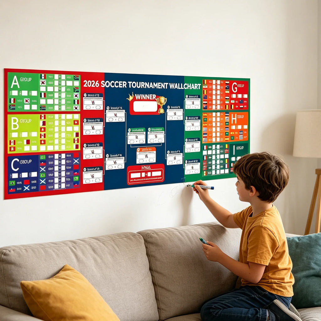 Soccer Event Wall Schedule Poster with Includes 2 Whiteboard Markers and 3 Flag Stickers Activity Background Decoration Props Qme