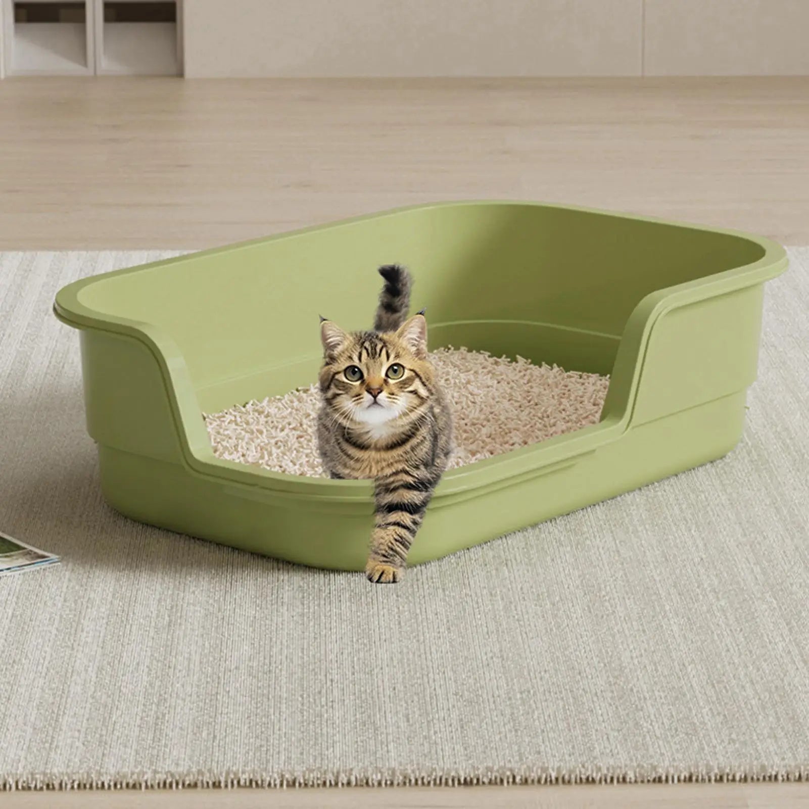 Cat Box Semi-Enclosed Easy Clean with Scoop Open Top Semi Enclosed Litter Box for Cleaning Odor Control Indoor Office Dorm Qme