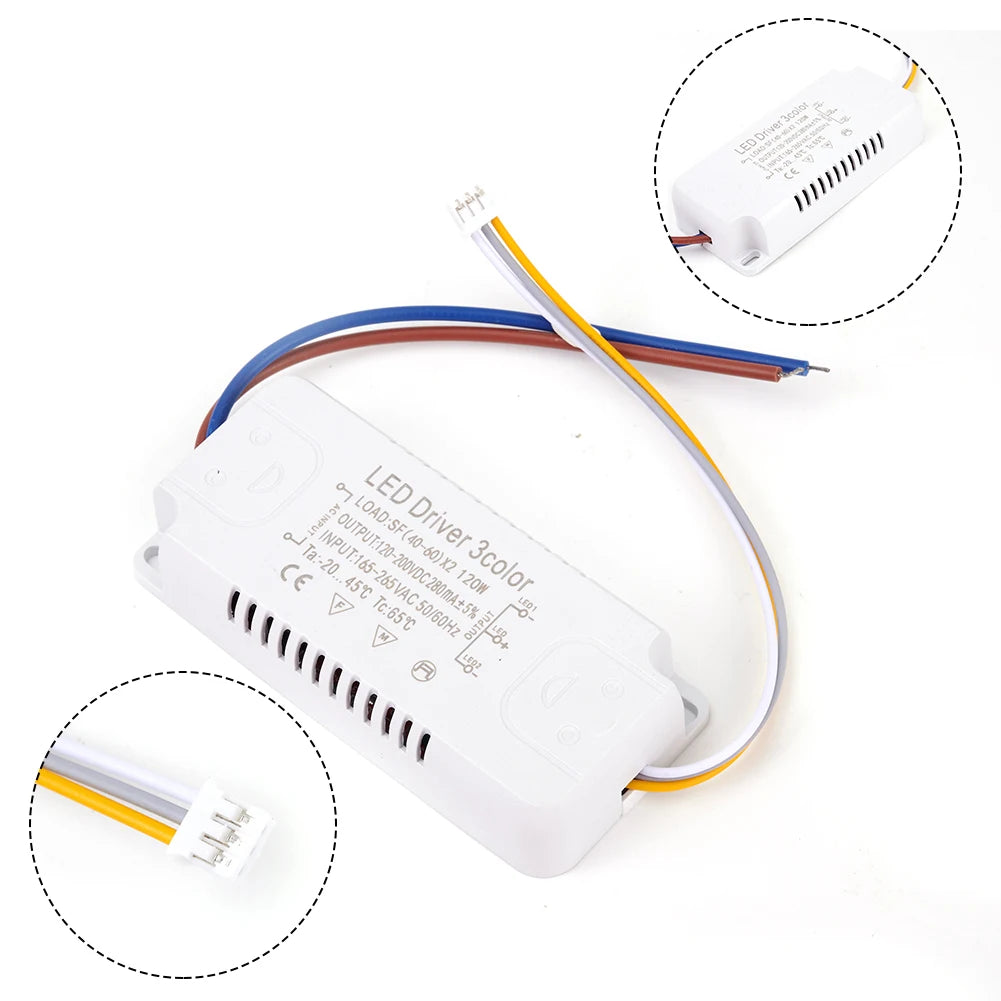 LED Driver 3color Adapter For LED Lighting Non-Isolating Transformer AC165-265V 8-24W 20-40W 30-50W 40-60W 50-70W LED Driver Qme (40-60W)X2
