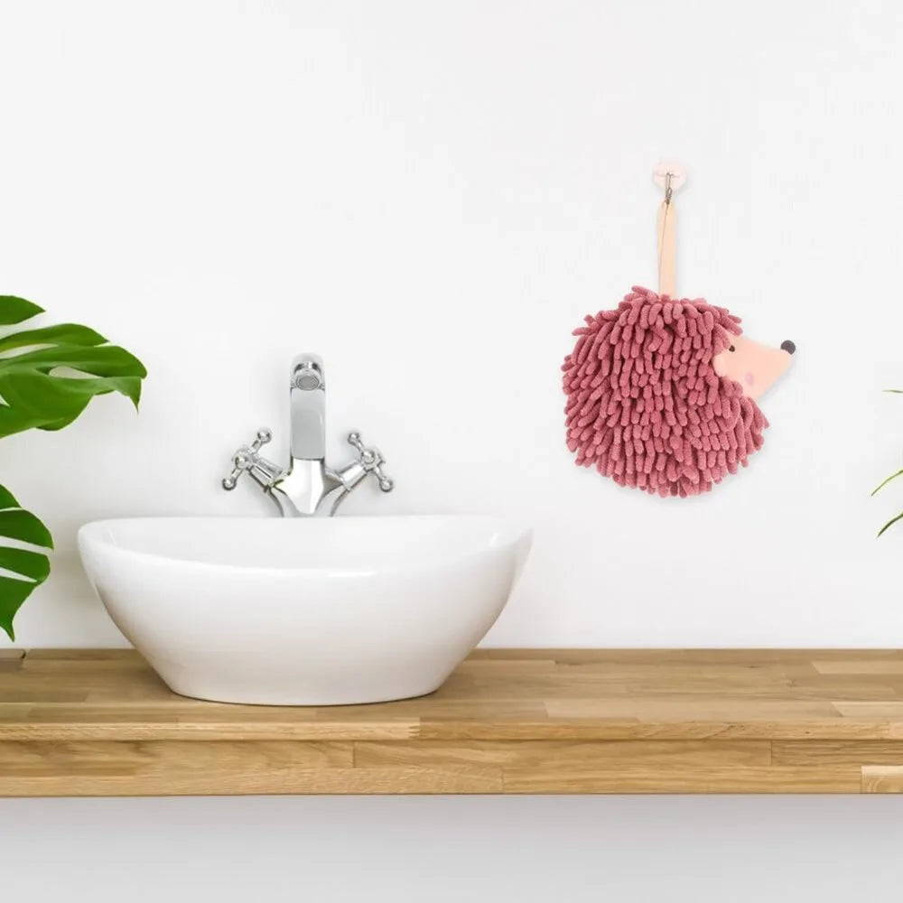 Chenille Fuzzy Ball Hand Towels Hedgehog Cartoon Towels Absorbent Funny Hanging Hand Drying Towel with Loop for Bathroom Kitchen Qme