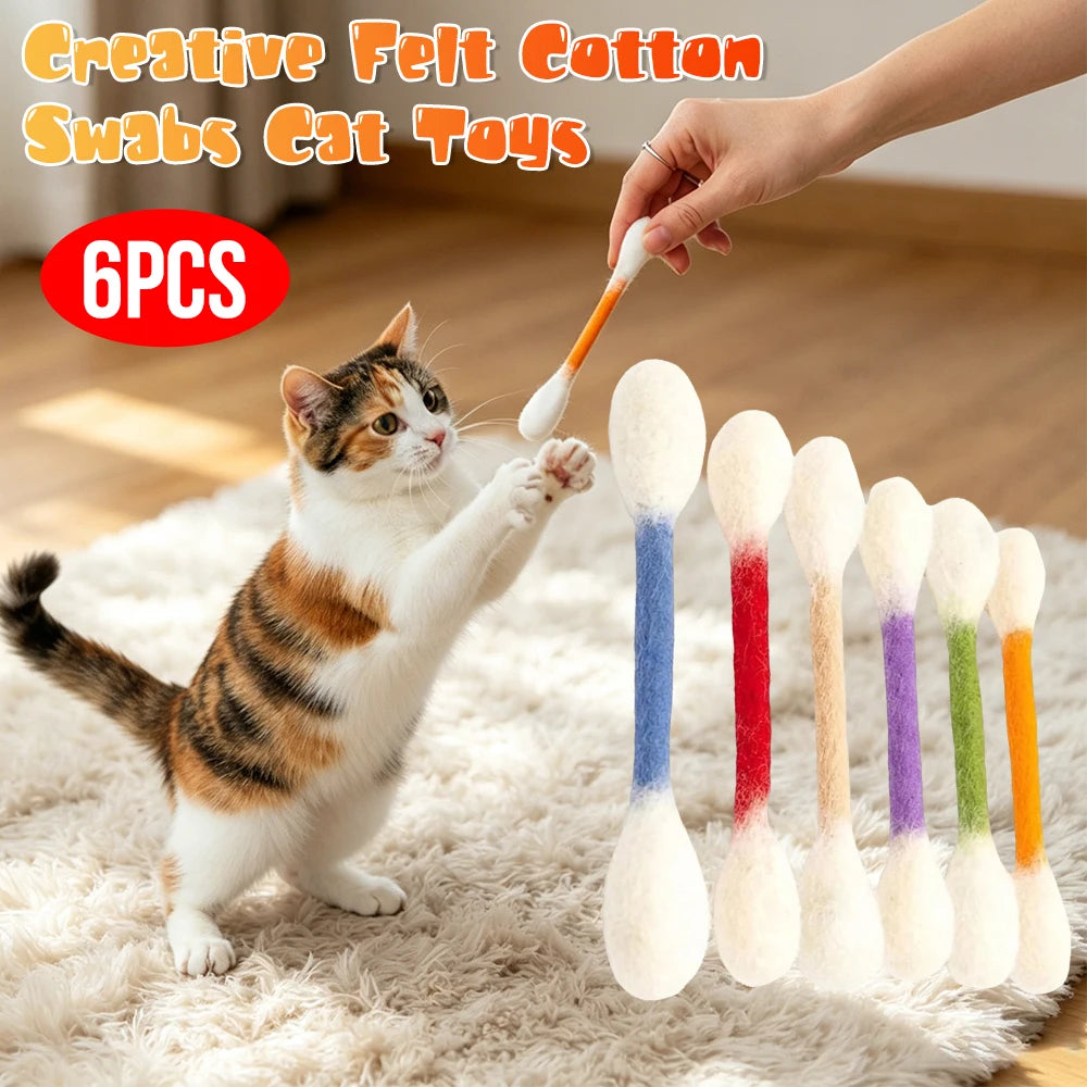 6pcs Felt Cotton Swab Cat Mint Interactive Tooth Cleaning Cat Toy Cat Giant Interaction Toy Soft Interesting Cat Pet Gift Qme