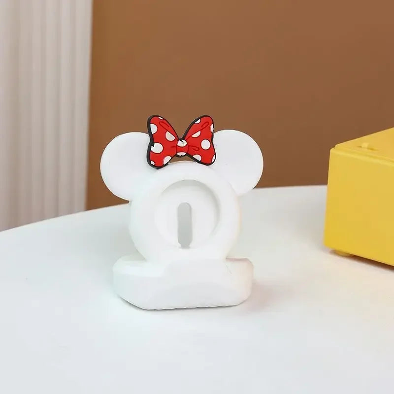 Mickey Mouse Charger Stand Minnie Desktop Holder for Apple Watch 9 8 7 6 5 4 iWatch 3 2 1 SE Cartoon Silicone Charging Base Qme 03-White