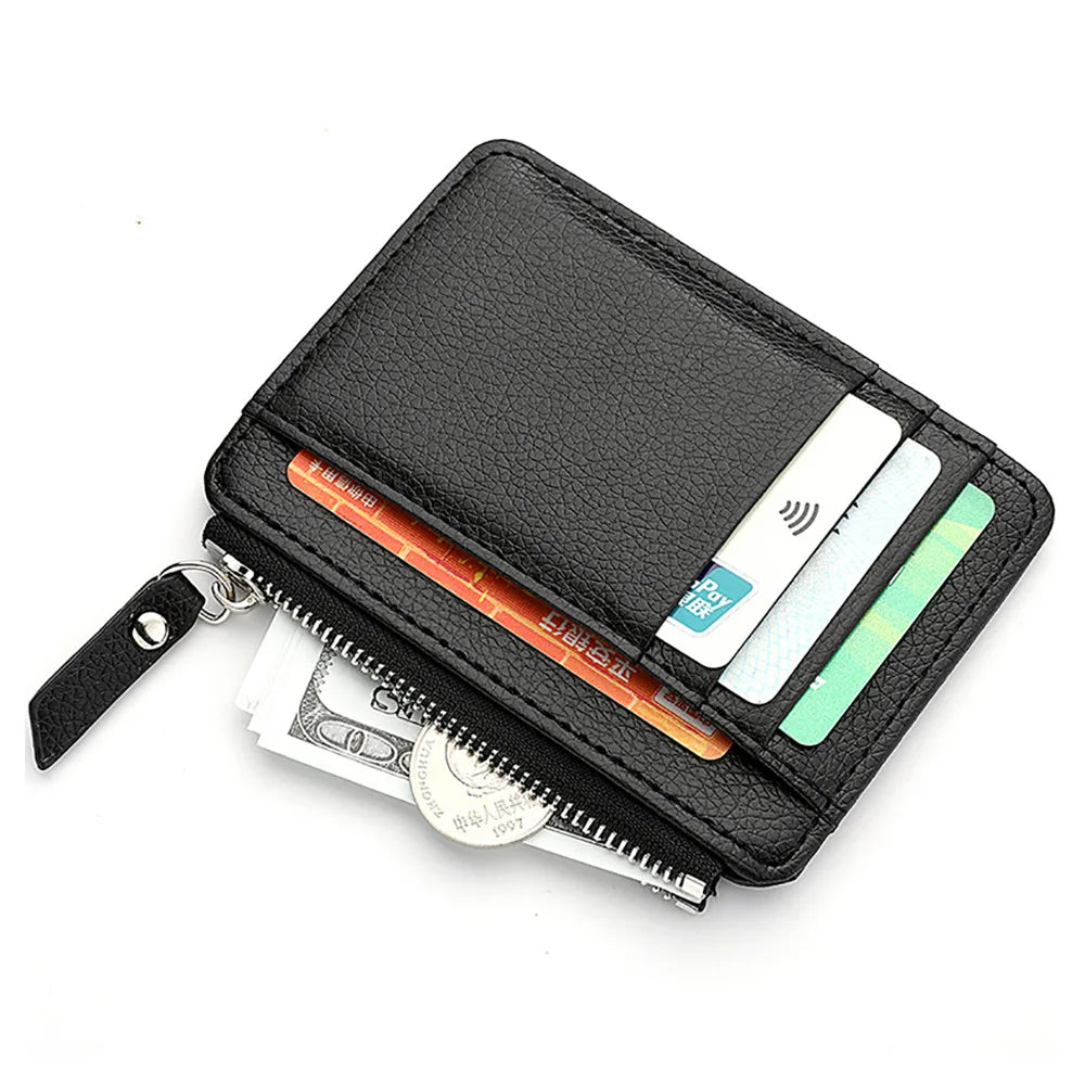 Hot-selling Lychee Pattern Zipper Card Bag Multifunctional Thin Small Qme black