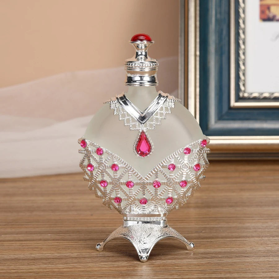 Crystal Rhinestone-encrusted Perfume Bottle Set, 30ml & 10ml Refillable Essential Oil Glass Dropper Bottles, Women's Accessories Qme Silver 2PCS 10ML and 30ML