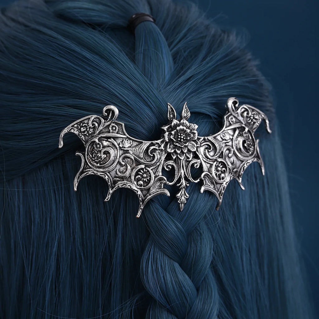 Viking Vintage Floral Bat Hair Clip for Women, Updo Gothic Fashion Trend, Nordic Norwegian Style Party Accessory Qme