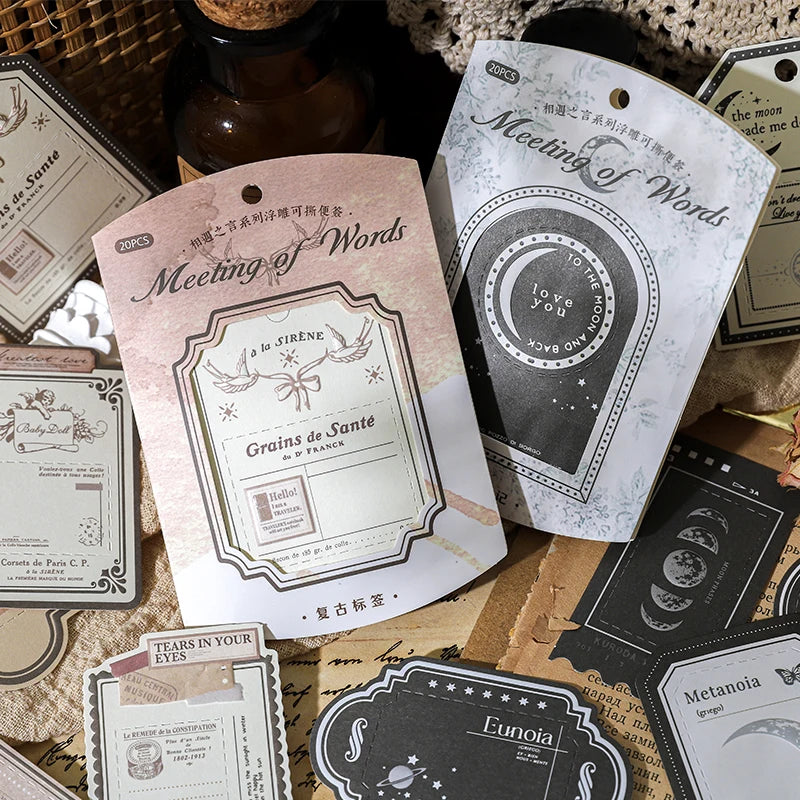 20 Sheets Vintage Label Handbook Memo Pad Junk Journal Deco Material Paper Scrapbooking Collage Diary Plant Aesthetic Decorative Qme
