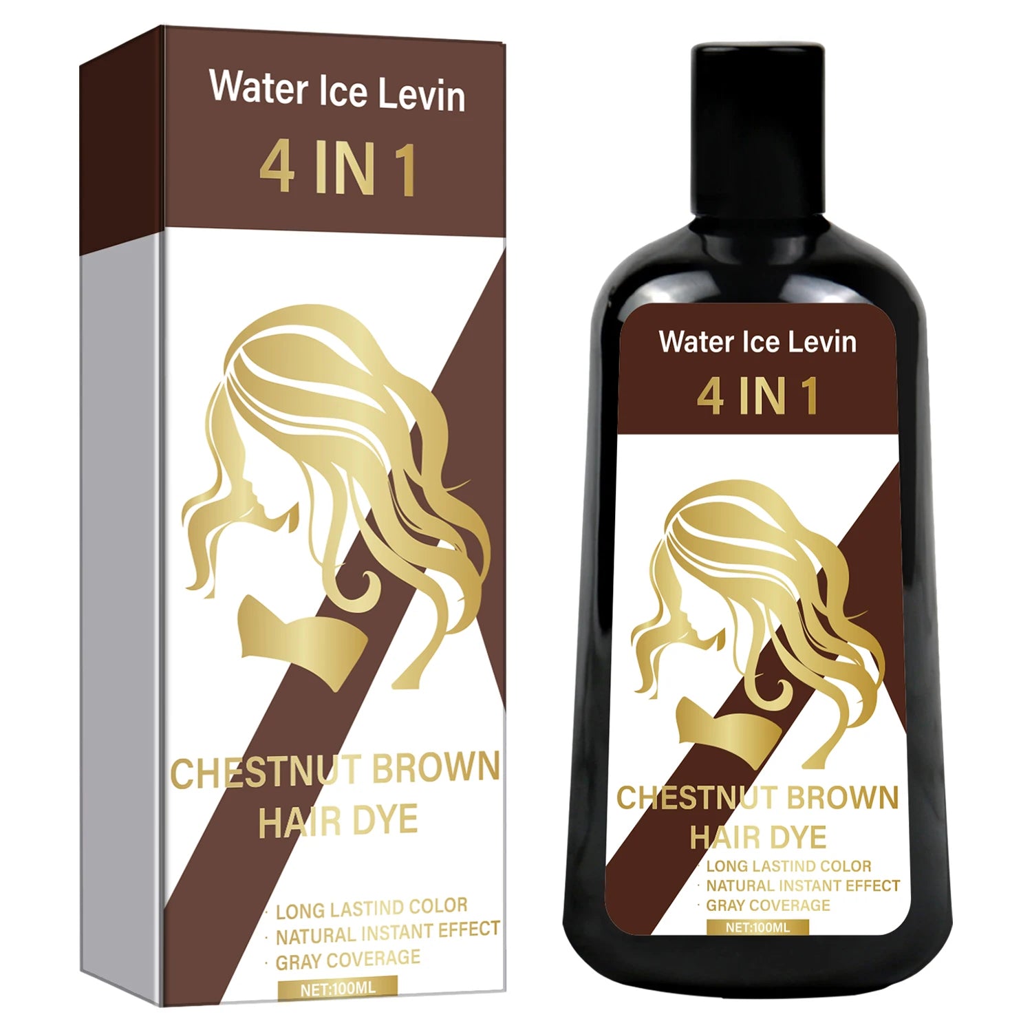 4-in-1 Chestnut Brown Hair Dye Shampoo for Long-Lasting Color & Natural Instant Gray Coverage, Ginger & Ginseng Enriched. Qme Nourishing