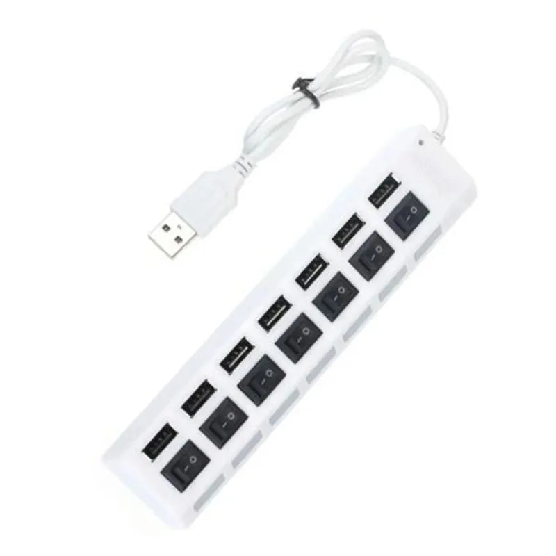 2pcs USB HUB Splitter 4/7 Ports with Switch 2.0 Hub High Speed Data Transfer for Laptop PC External Expansion Adapter Qme
