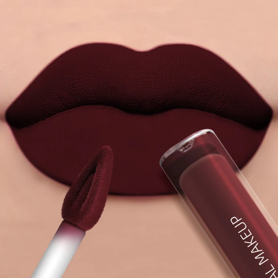 Dark Brown Matte Velvet Lip Gloss Waterproof Liquid Lipstick Nude Qme