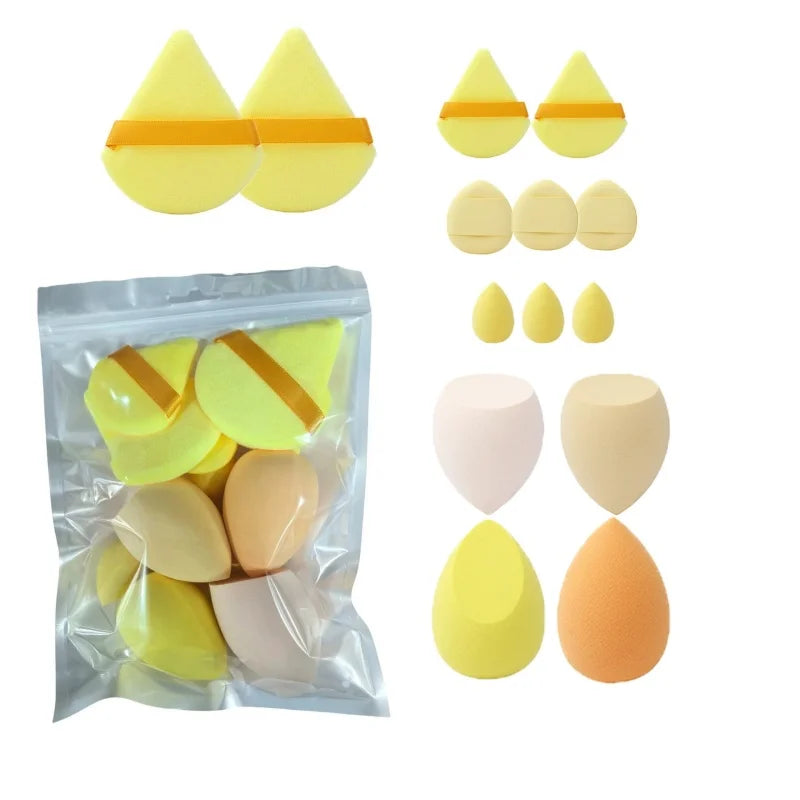 14pcs Makeup Sponge Puff Set Velvet Triangel Powder Puff Beauty Egg Mini Finger Cosmetic Puff For Loose Powder Foundation Cream Qme 14pcs yellow
