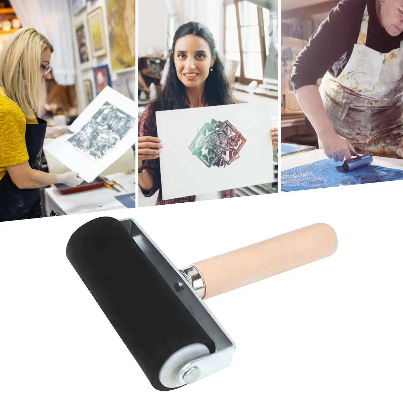 Craft Roller Crafting Roller with Wooden Handle Ink Applicator Stamping Tool for Printmaking Transfer Scrapbooking Art Paper Qme