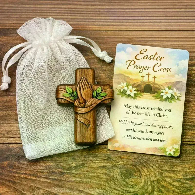 Small Pocket Prayer Cross With Card, Portable Wooden Prayer Cross Pocket Card With Bag For Easter Christmas Token, Church Favors Qme