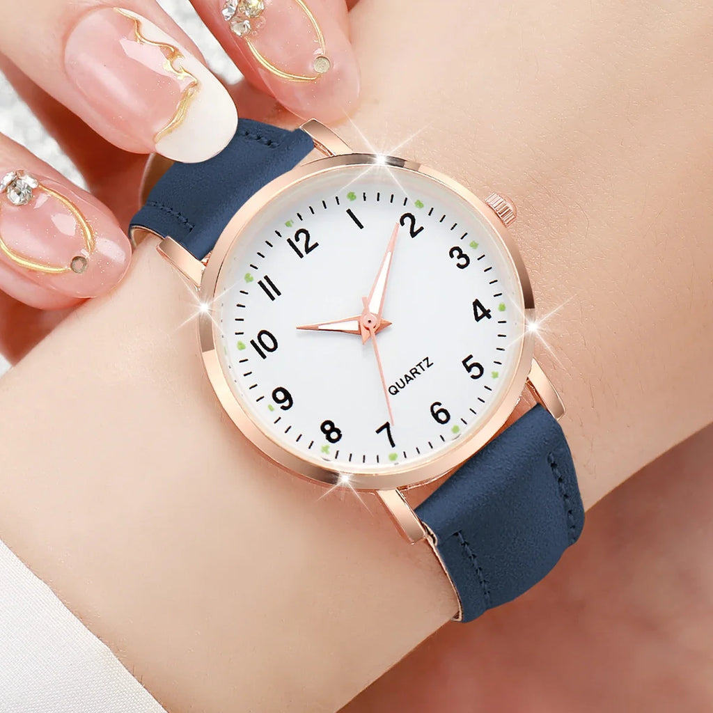 7 Pçs/set Moda Árabe Dial Mulheres Relógio de Quartzo Casual Pulseira de Couro Relógios de Pulso (Sem Caixa) Qme