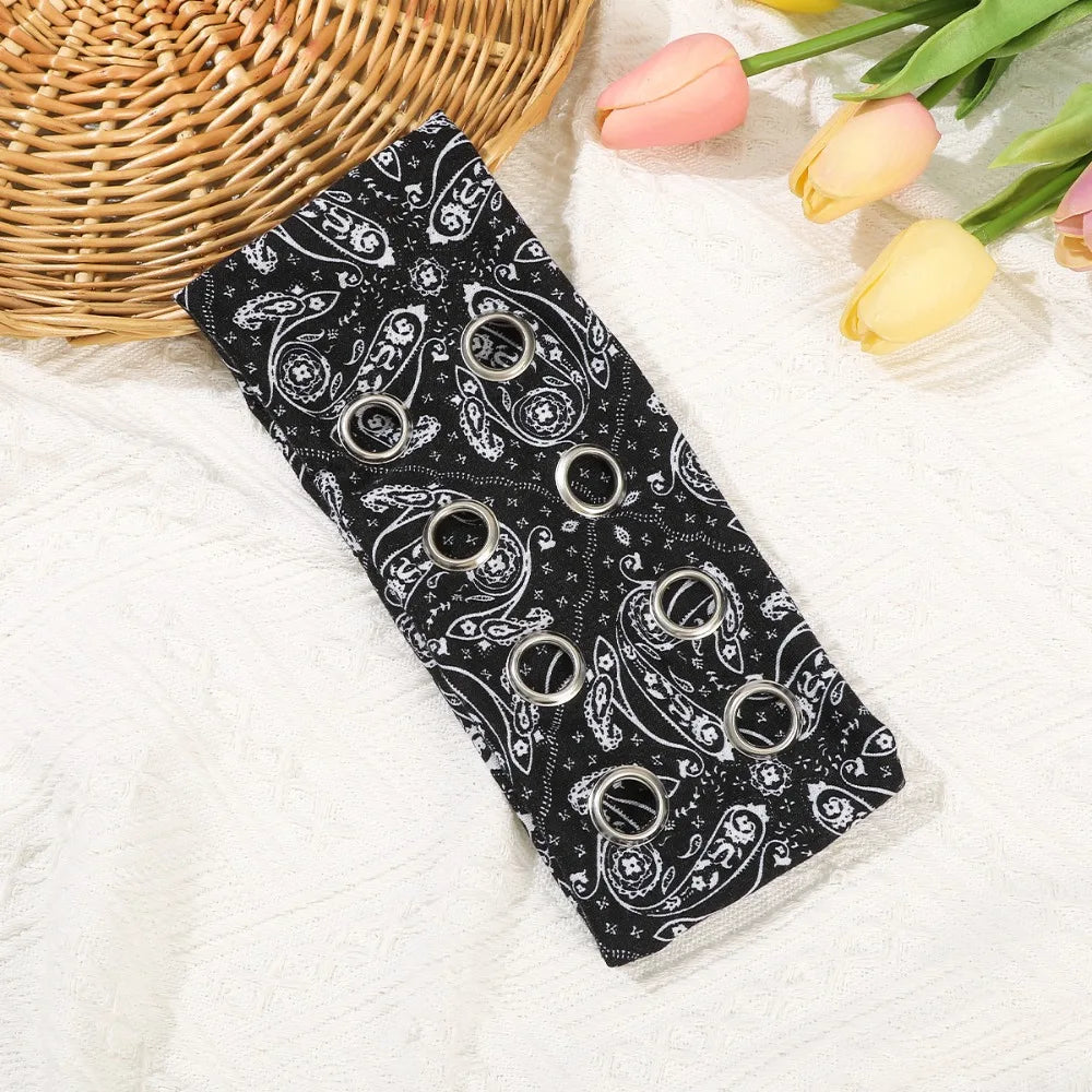Leopard Print Hollow Metal Headband Cashew Pattern Solid Color Hollowed Out Eyelets Headband Rock Steampunk Hip-hop Qme Style 6