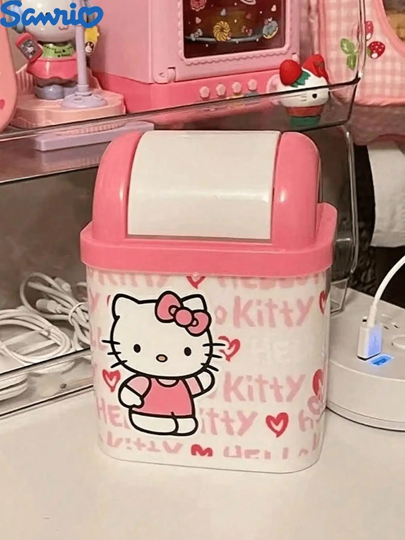 Sanrio Hello Kitty Cute Cartoon KT Cat Table Storage Bin Mini Office Qme