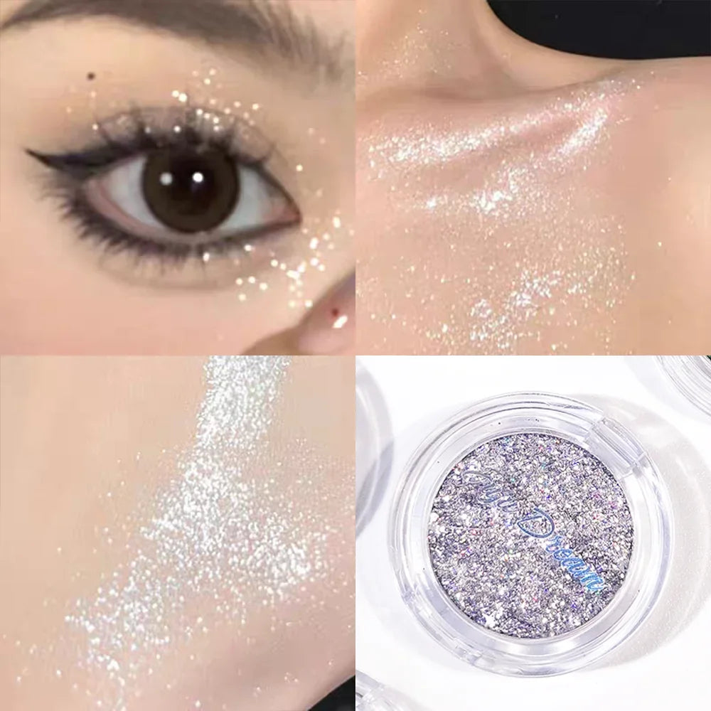 Monochrome Glitter Eyeshadow Mermaid Shimmer Compact Portable Qme