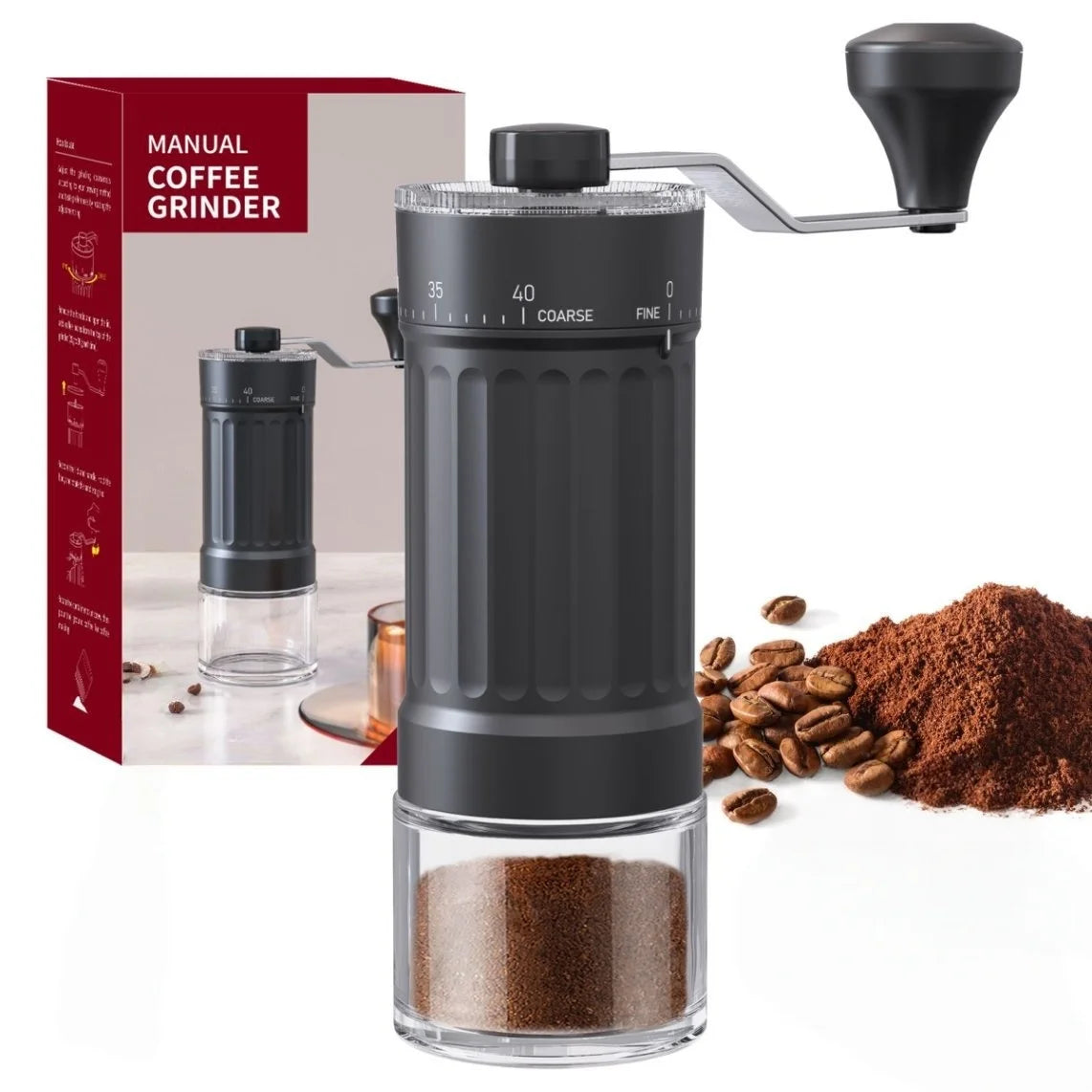 Adjustable Manual Coffee Grinder Hand Crank Coffee Bean Mill Portable Tool for Home Kitchen Camping Trip Qme
