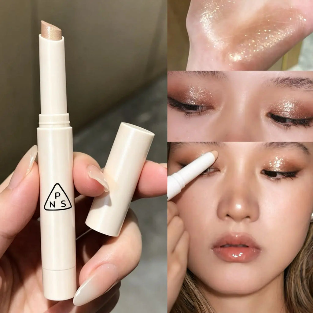 Shimmer Coral Orange Eyeshadow Stick Pearlescent Purple Eye Shadow Brightening Waterproof Diamond Glitter White Highlighter Pen Qme 02