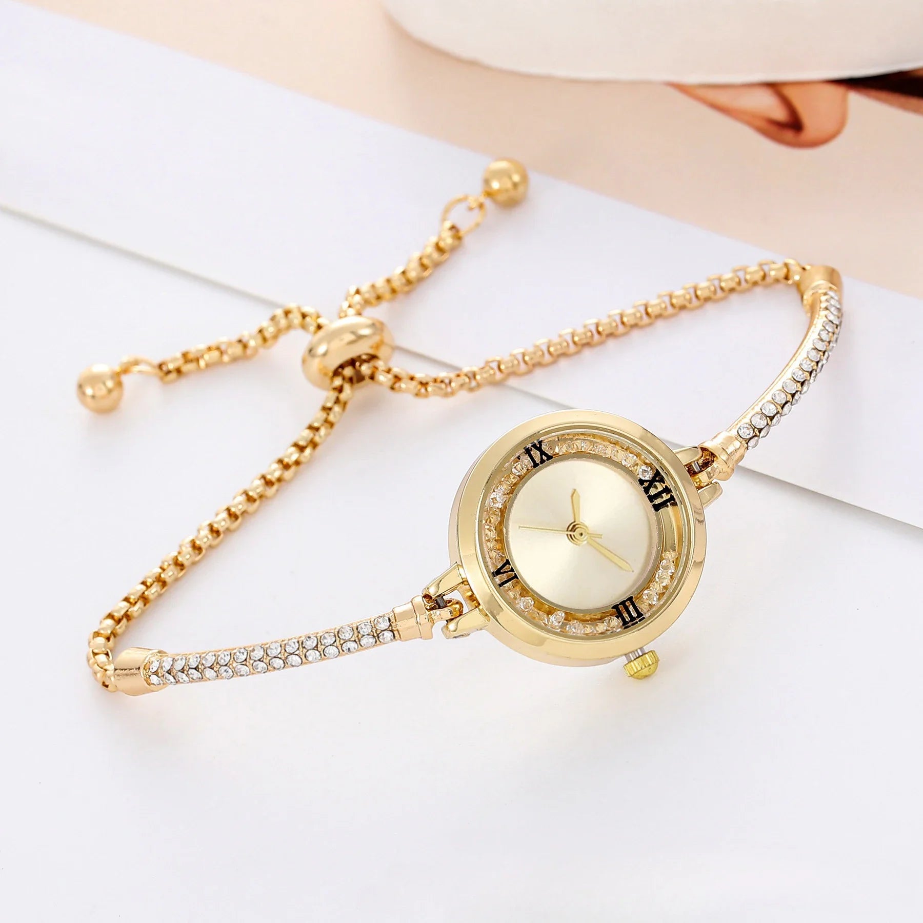 Relógio de pulseira de aço feminino, Quartz Watch, Luxo, Small Dial, Women Watches, Moda Qme gold