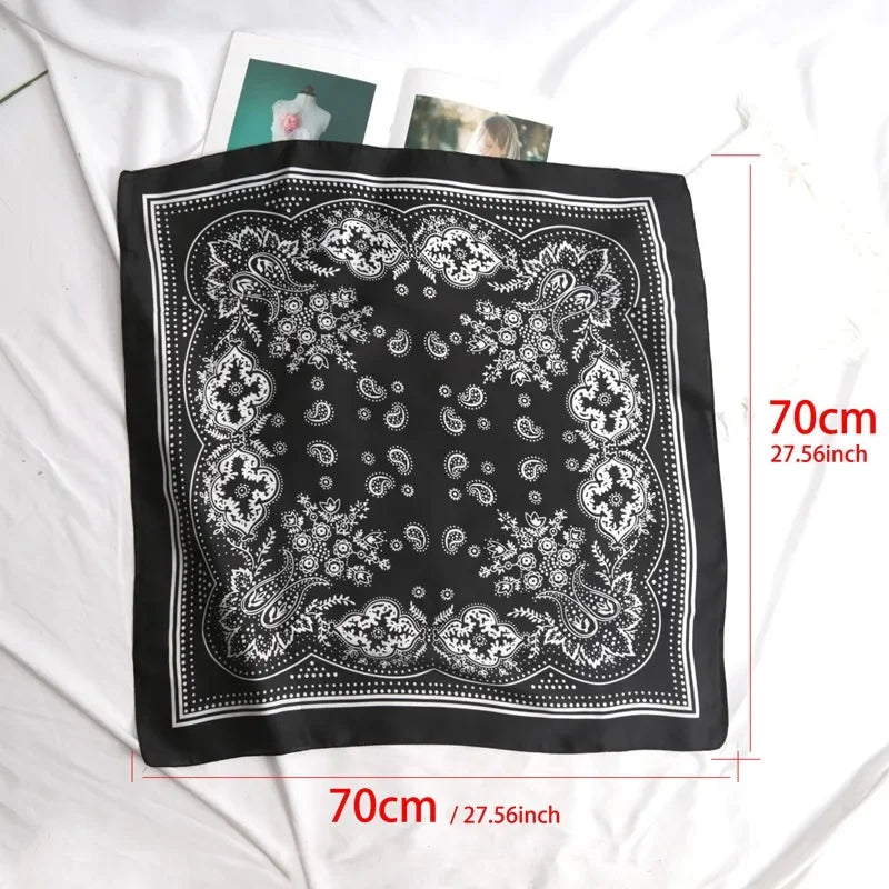 Women Scarf Fashion Paisley Printed Hijab Satin Bandana Head Scarfs Qme