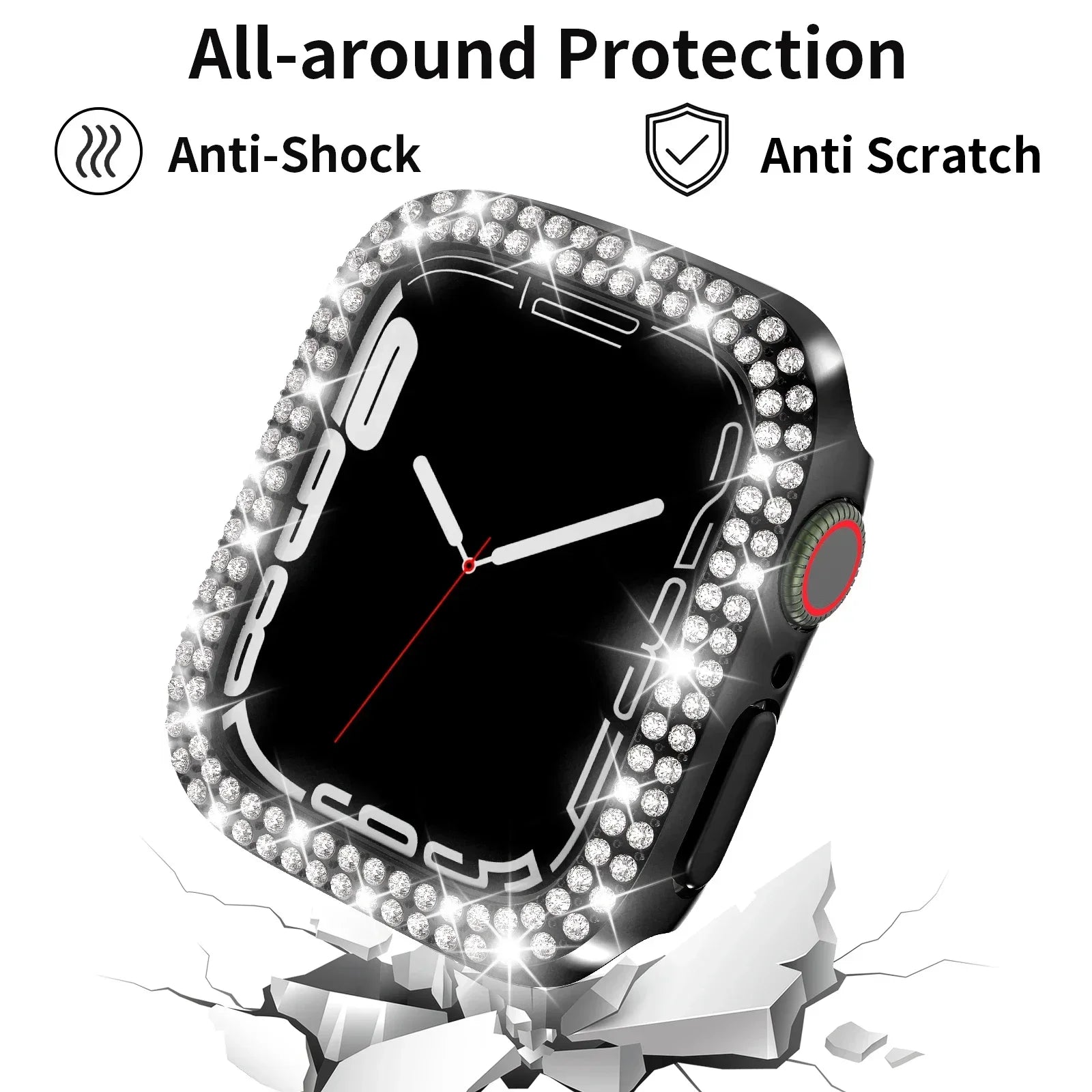 Diamond Case For Apple Watch Cover 9 8 7 41mm 45mm 44mm 40mm Bling Bumper Protector Shell For iWatch Series 8 3 4 5 6 SE Qme