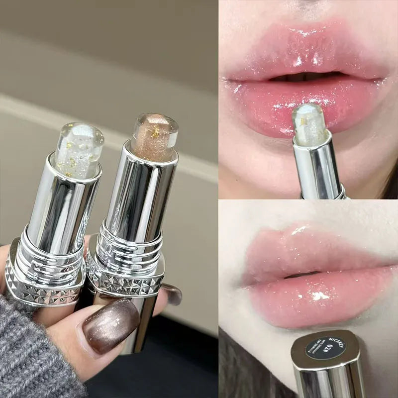 NICEKEY Silver Diamond Lipstick Moisturizing Lips Makeup Pearlescent Transparent Lip Balm Long Lasting Shimmer Lipstick Cosmetic Qme