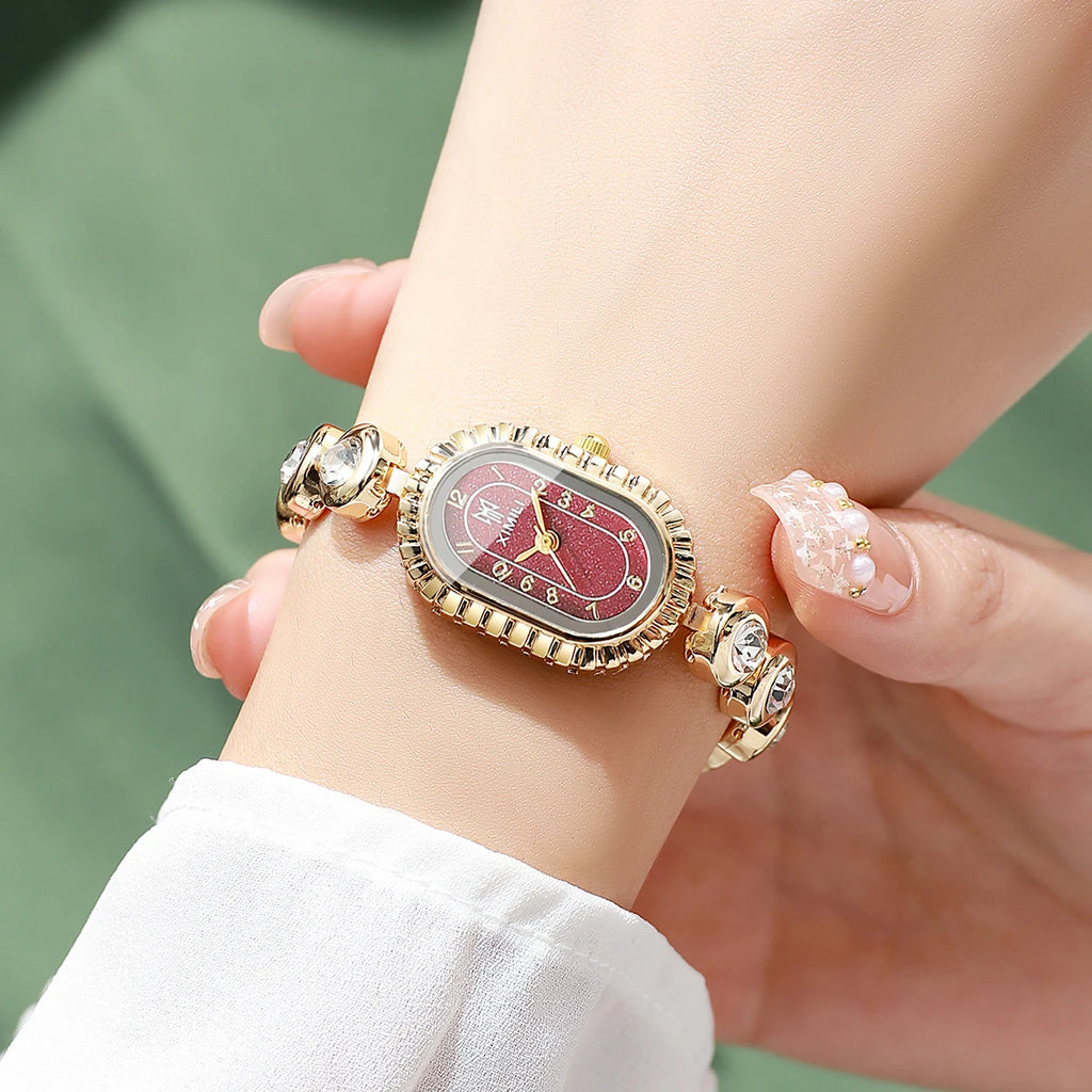 Ladies' Gold Tone Quartz Watch, 5 Colors Available with Oval Dial, Perfect Gift for Her Qme