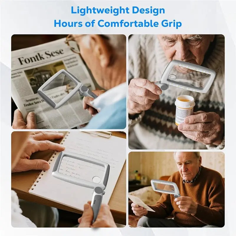 A02F-Foldable Handheld Reading Magnifying Glass, Rechargeable 2/8/20X Full-Page Book Magnifier With Built-In Light- Gray Color Qme