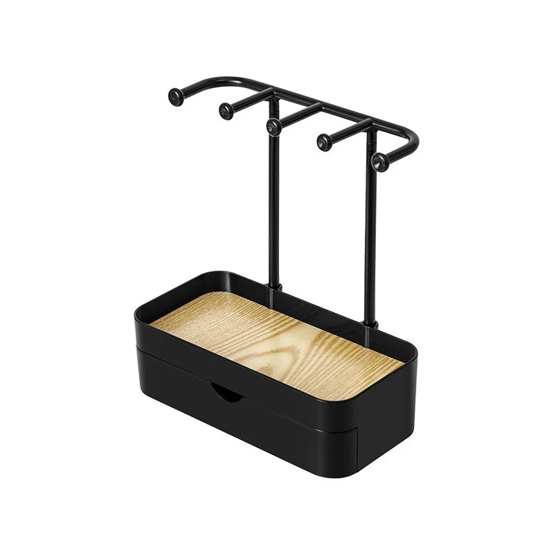 Jewelry Storage Rack Wooden Base Bracelet Rings Holder Fashion Qme Double-deck Black