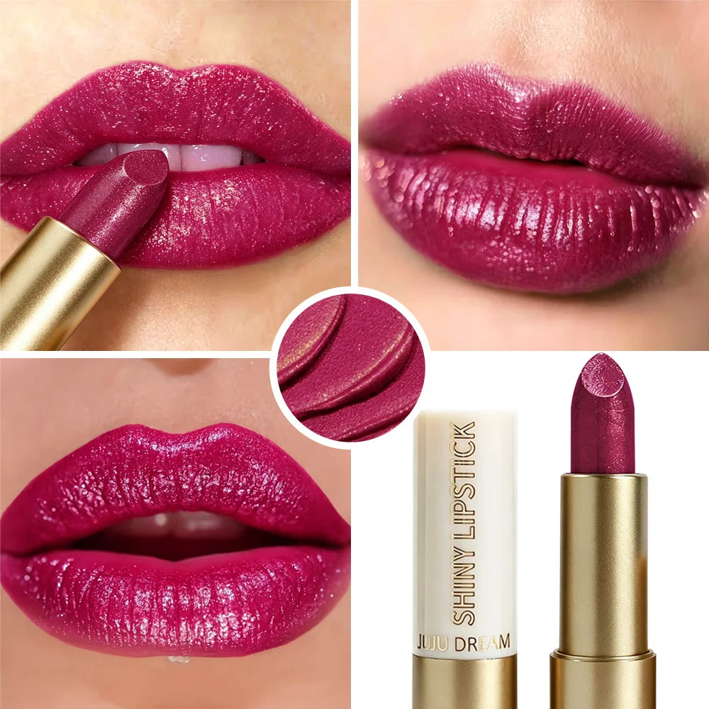 JUJU DREAM Matte Gold Tube Glitter Lipstick Metallic Shine Hydrating Qme