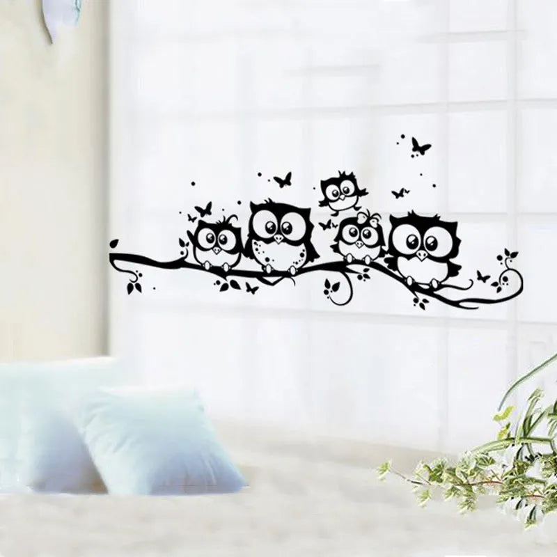 Owls Wall Sticker Tree Animals Bedroom Owl Butterfly Home Decor Qme