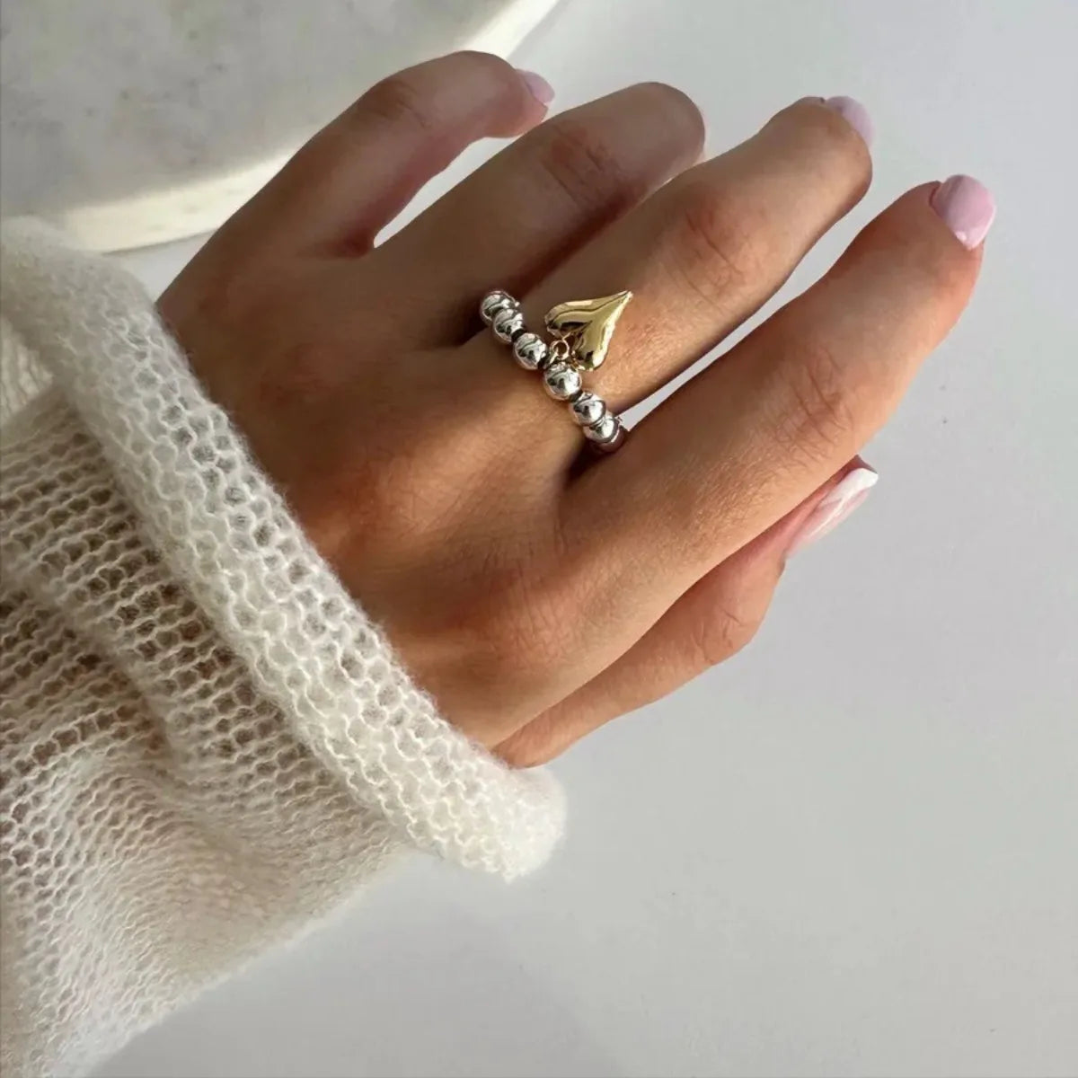 Creative Multiple Options Retro Handmade Simple Beaded Cord Love Heart Pendant Rings Women Girl Silver Color Bead Ring Jewelry Qme
