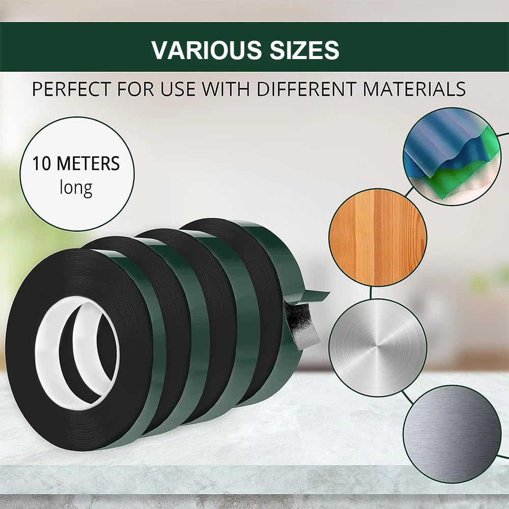 10M Double Sided Foam Tape 8-50cm Width Black PE Sponge Ultra-strong Self-adhesive Waterproof Heavy Duty Mounting Tape for Decor Qme