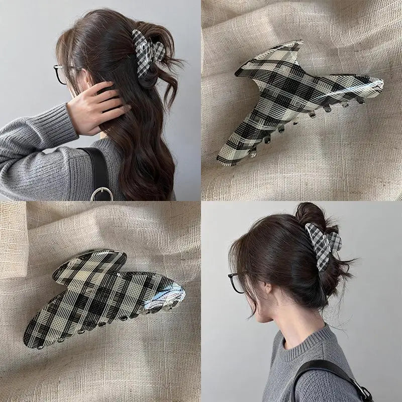 Elegant Plaid Series Acrylic Hair Claw Classic Retro Clips Trendy Qme