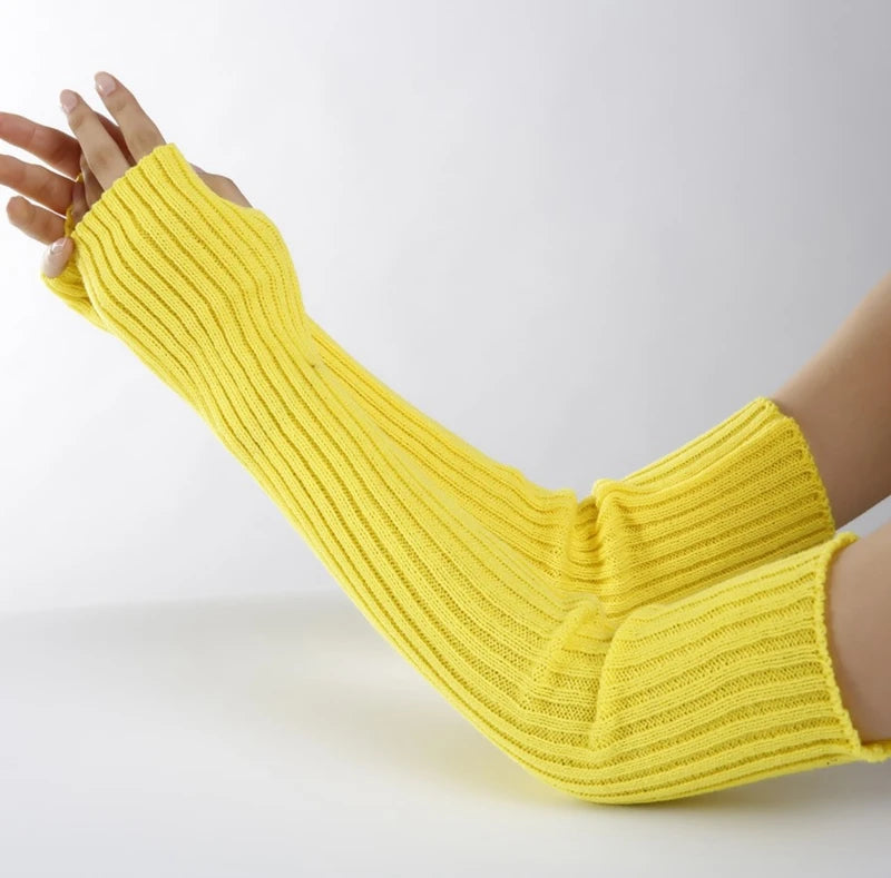 Women Long Fingerless Gloves Soft Female Glove Lolita Kawaii Mitten Qme YELLOW length-52cm