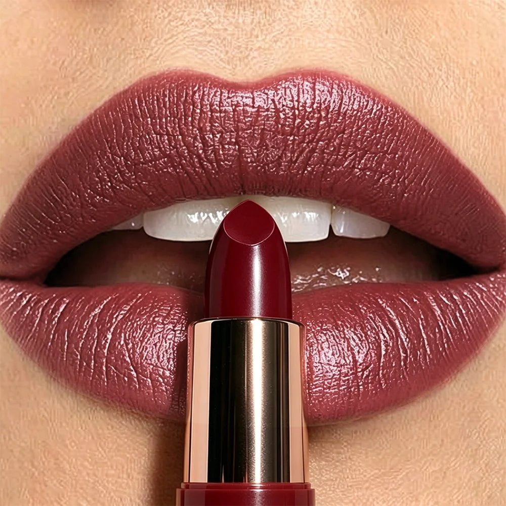JUJU DREAM Coffee Red Rose Gold Shimmer Lipstick Metallic Glitter Qme