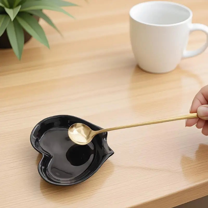 Heart Shaped Ceramic Spoon Rest Pad Coffee Holder Soup Ladle Rack Qme
